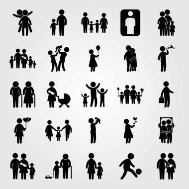 İnsanlar simge vektör ayarlayın. adam, anne, iki oyun ve çocuklar iş