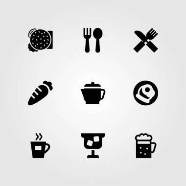 Restoran vektör Icon set. kokteyl, su ısıtıcısı, çay ve çatal bıçak takımı