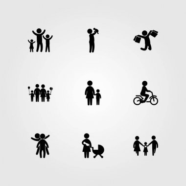 İnsanlar simge vektör ayarlayın. Anne, baba, Bebek ve anne ile bebek