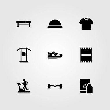 Fitness vektör Icon set. bosu topu, pazı halter, sallar ve yukarı çekin