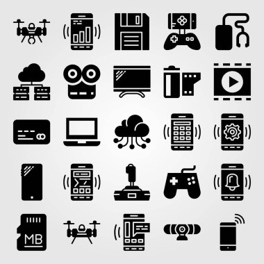 Teknoloji vektör Icon set. oyun kumandası, akıllı telefon, gamepad ve dizüstü