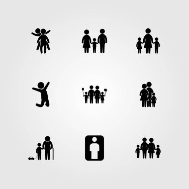 İnsanlar simge vektör ayarlayın. adam, atlama anne, kız ve oynarken iki çocuk ürünleri