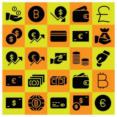 Para simge vektör ayarlayın. dolar, sterlin, para çantasını ve kredi kartı