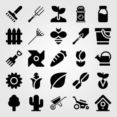 Bahçe simge vektör ayarlayın. ağaç, sulama olabilir, Komisyon ve can