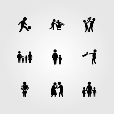 İnsanlar simge vektör ayarlayın. futbolcu, adam, kadın ve oğlu