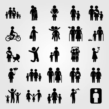 İnsanlar simge vektör ayarlayın. kelebekler, anne bebek, erkek ve iki kız