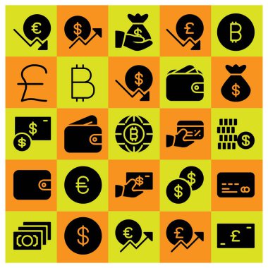 Para simge vektör ayarlayın. m-cüzdan, euro, para ve çanta