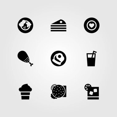Restoran vektör Icon set. Dondurma, favori, tavuk budu ve kek