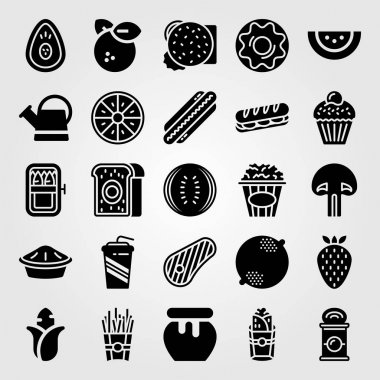 Yiyecek ve içecekler Icon set vektör. sandviç, çörek, kek ve portakal