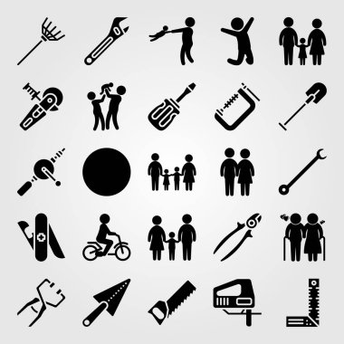 Araçlar simgesi vektör ayarlayın. Mala, kızı, insan ve top