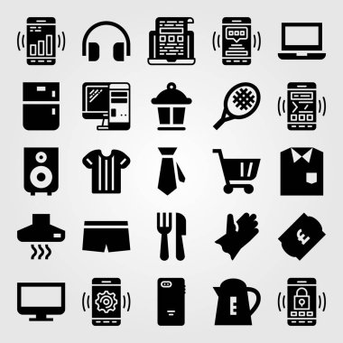 Alışveriş vektör Icon set. gömlek, hoparlör, Bilet ve bilgisayar