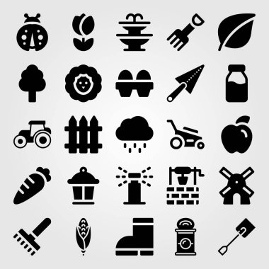 Bahçe simge vektör ayarlayın. yel değirmeni, serpin, Lale ve mala