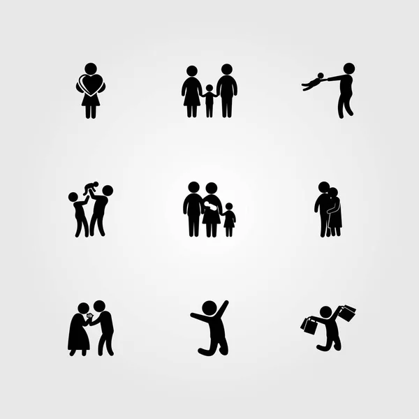 Menschen Icon Set Vektor. Umarmung, Papa, Liebe und Vater — Stockvektor