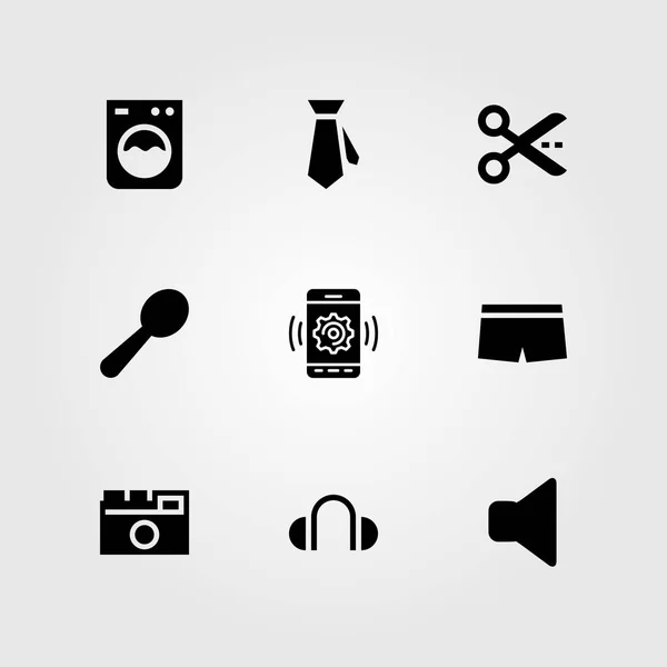 Conjunto de iconos de vector de compras. auriculares, smartphone, mudo y tijeras — Vector de stock