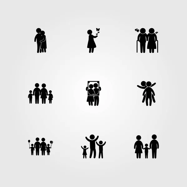 Icono humano vector conjunto. mamá, abrazos, hombre viejo y gente abrazando — Vector de stock