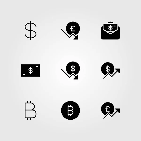 İşareti Icon set vektör. bozuk para, dolar, para ve pound sterling — Stok Vektör