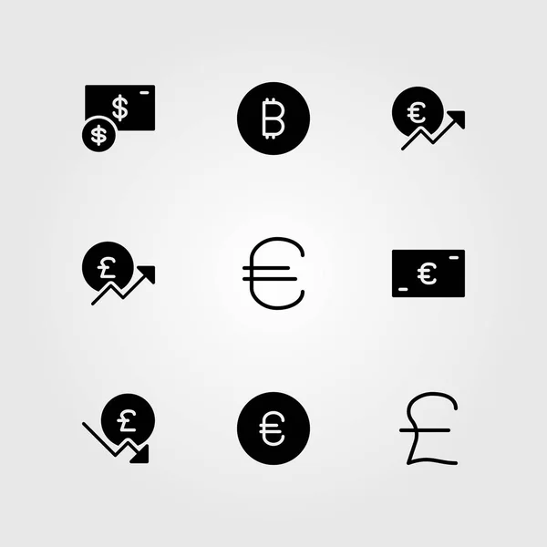 Zeichenvektorsymbole gesetzt. Pfund Sterling, Euro, Münze und Dollar — Stockvektor