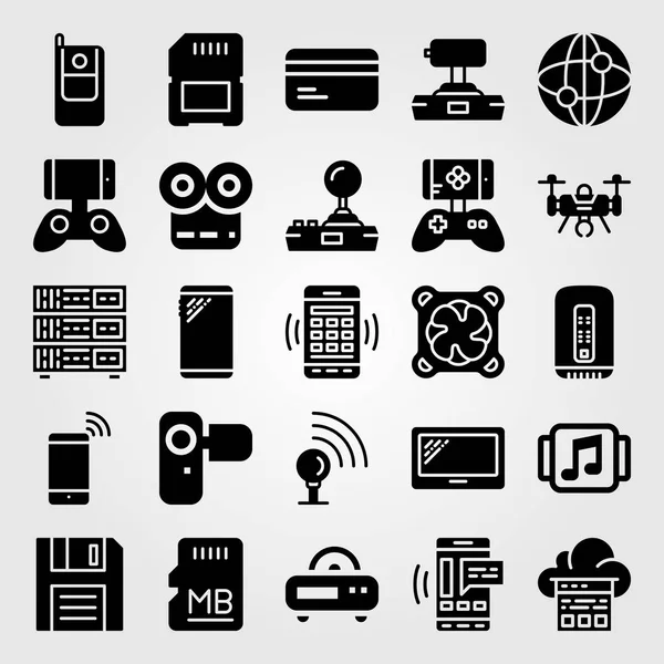 Technology icon set vector. signal point, credit card, game controller and joystick — Stock Vector