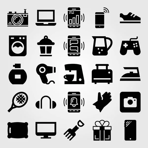 Winkelen vector icon set. wasmachine, hoofdtelefoons, ijzer en pot — Stockvector