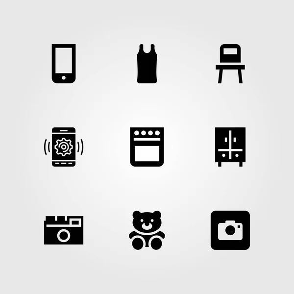 Conjunto de iconos de vector de compras. oso, silla, horno y juguete — Archivo Imágenes Vectoriales