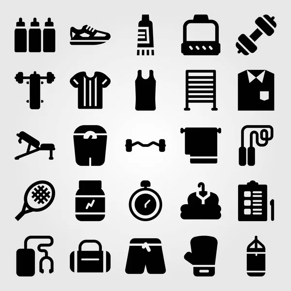 Fitness vector icon set. bench press, clothing, shirt and pants — Stock Vector