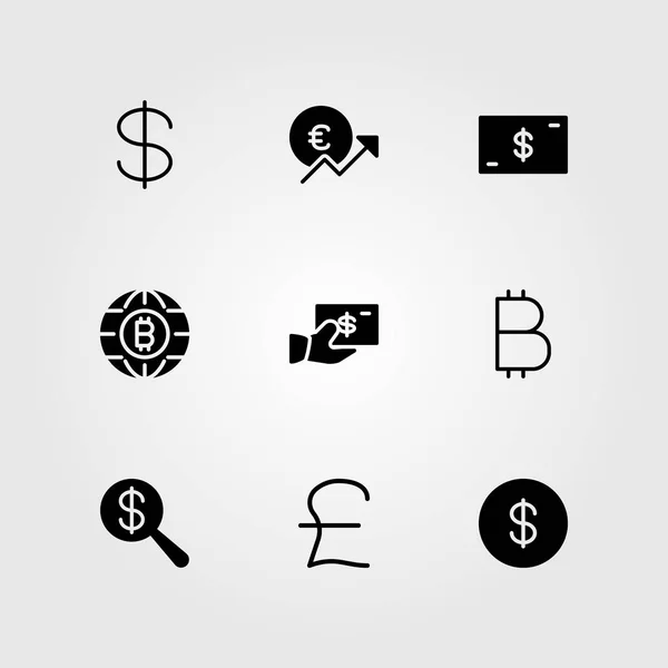 Signo vector icono conjunto. moneda, dólar, dólar y euro — Vector de stock