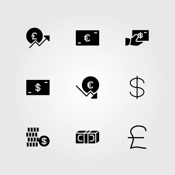 Zeichenvektorsymbole gesetzt. Münze, Dollar, Pfund Sterling und Geld — Stockvektor