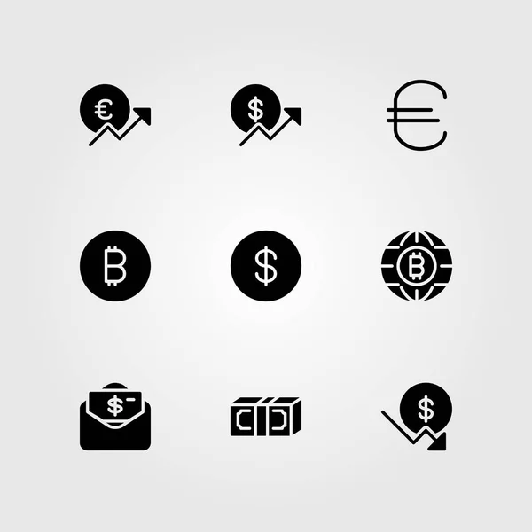 Conjunto de ícone de vetor de sinal. euro, moeda, dólar e dinheiro —  Vetores de Stock