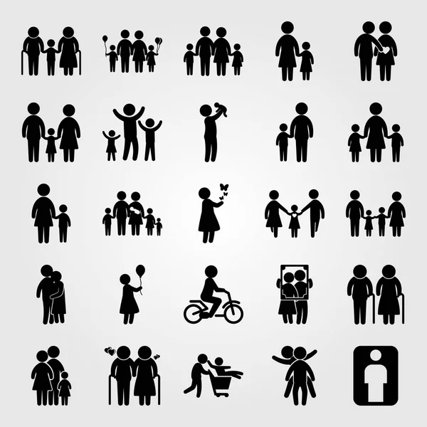 İnsanlar simge vektör ayarlayın. Baba, anne, yaşlı ve ballon kadınla