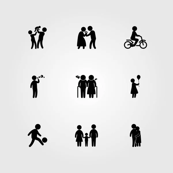 Menschen Icon Set Vektor. Liebe, Menschen umarmen, Vater und Baby — Stockvektor