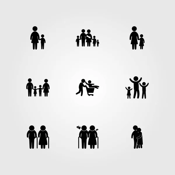 Humans icon set vector. children, hugging, couple and father — Stock Vector