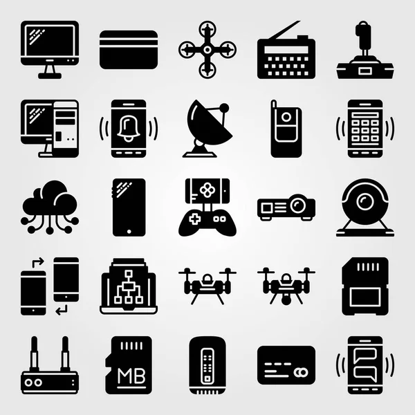 Technology icon set vector. webcam, projector, computer and credit card — Stock Vector