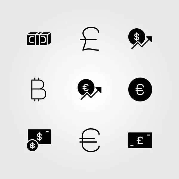 Zeichenvektorsymbole gesetzt. Dollar, Pfund Sterling, Euro und Münze — Stockvektor