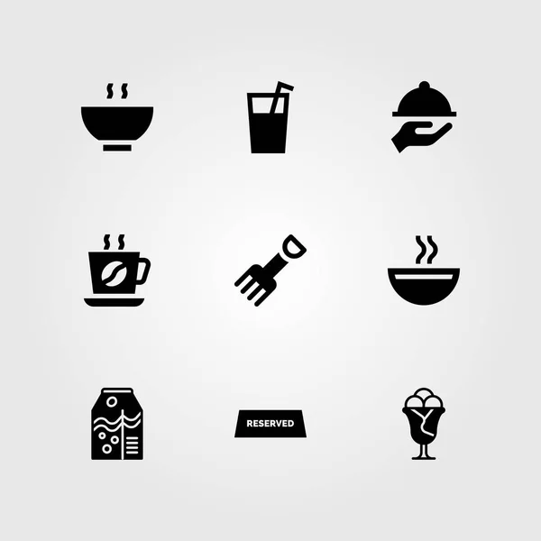 Restaurant vector icon set. Ice cream, gereserveerd, SAP en koffiekopje — Stockvector