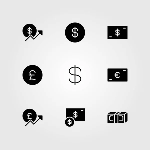 Signo vector icono conjunto. dólar, moneda, dinero y euro — Vector de stock