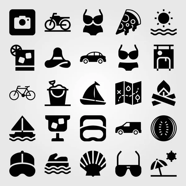 Set di icone vettoriali Summertime. occhiali da sole, anguria, mare e furgone — Vettoriale Stock