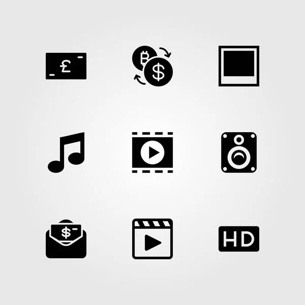 Knoppen vector icon set. HD-, foto-, geld- en spreker — Stockvector