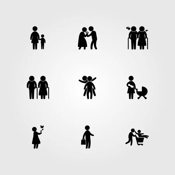 Mens pictogrammenset vector. vader, oude man, vrouw en zakenman — Stockvector