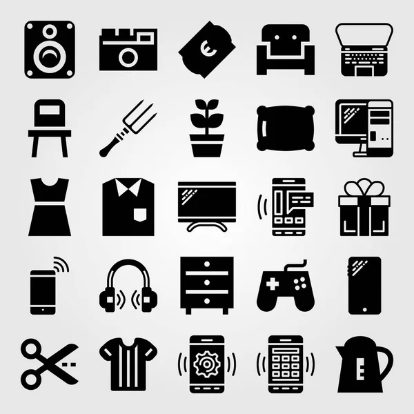 Winkelen vector icon set. jurk, schaar, Bank en lades — Stockvector