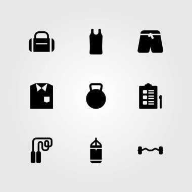 Fitness vektör Icon set. Mustafa, delme bar, atlama ve halter