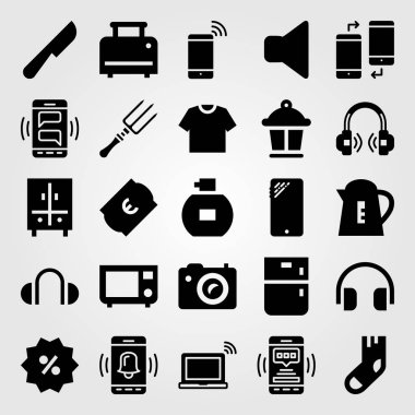 Alışveriş vektör Icon set. mikrodalga fırın, gömlek, çatal ve tost makinesi