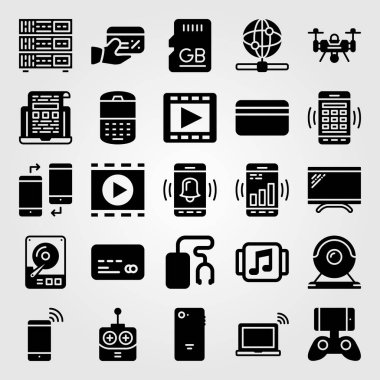 Teknoloji simge vektör ayarlayın. SD kartı, web, web kamerası ve internet