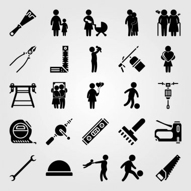 Araçlar simgesi vektör ayarlayın. aşk, bebeğim, iş brench ve anne ile baba