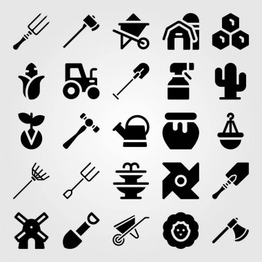 Bahçe simge vektör ayarlayın. pot, petek, Komisyon ve çekiç