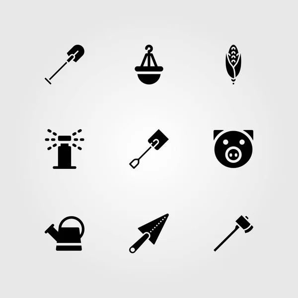 Bahçe vektör Icon set. serpin, Mısır, pot ve kürek — Stok Vektör