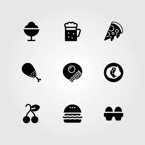 Alimentos y bebidas vector icono conjunto. cerveza, cereza, frutas y pata de pollo — Vector de stock