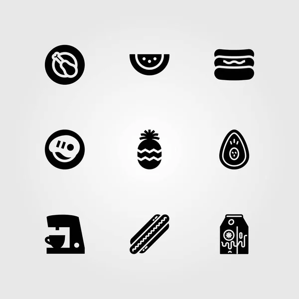 Yiyecek ve içecekler Icon set vektör. karpuz, avokado, muz süt ve biftek — Stok Vektör
