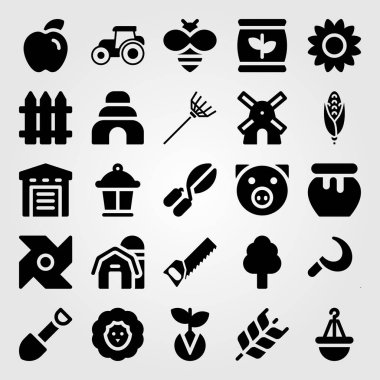 Bahçe simge vektör ayarlayın. Arı, fırıldak, lamba ve komisyon