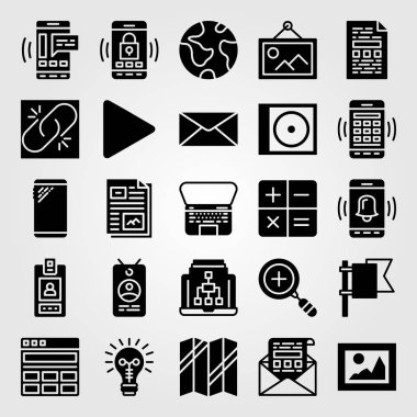 Temel simge vektör ayarlayın. dizüstü bilgisayar, akıllı telefon, mektup ve planet earth