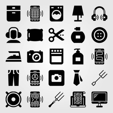 Alışveriş vektör Icon set. fırın, düğme, parfüm ve pantolon